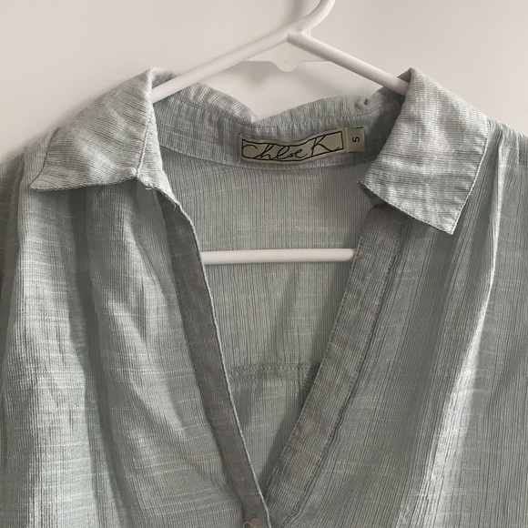 Blue/Grey Cut-Off Button Up Shirt | Size: S - Picture 2 of 5